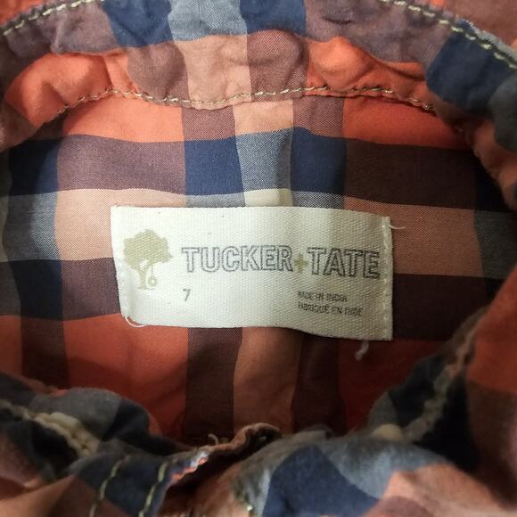 Tucker Tate Shirt Boys 7 Orange Plaid Long Sleeve Button Up Woven - Picture 6 of 11